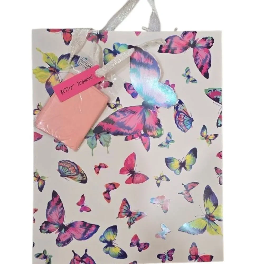 Betsey Johnson Iridescent Multicolor Butterfly‎ Gift Bag Set